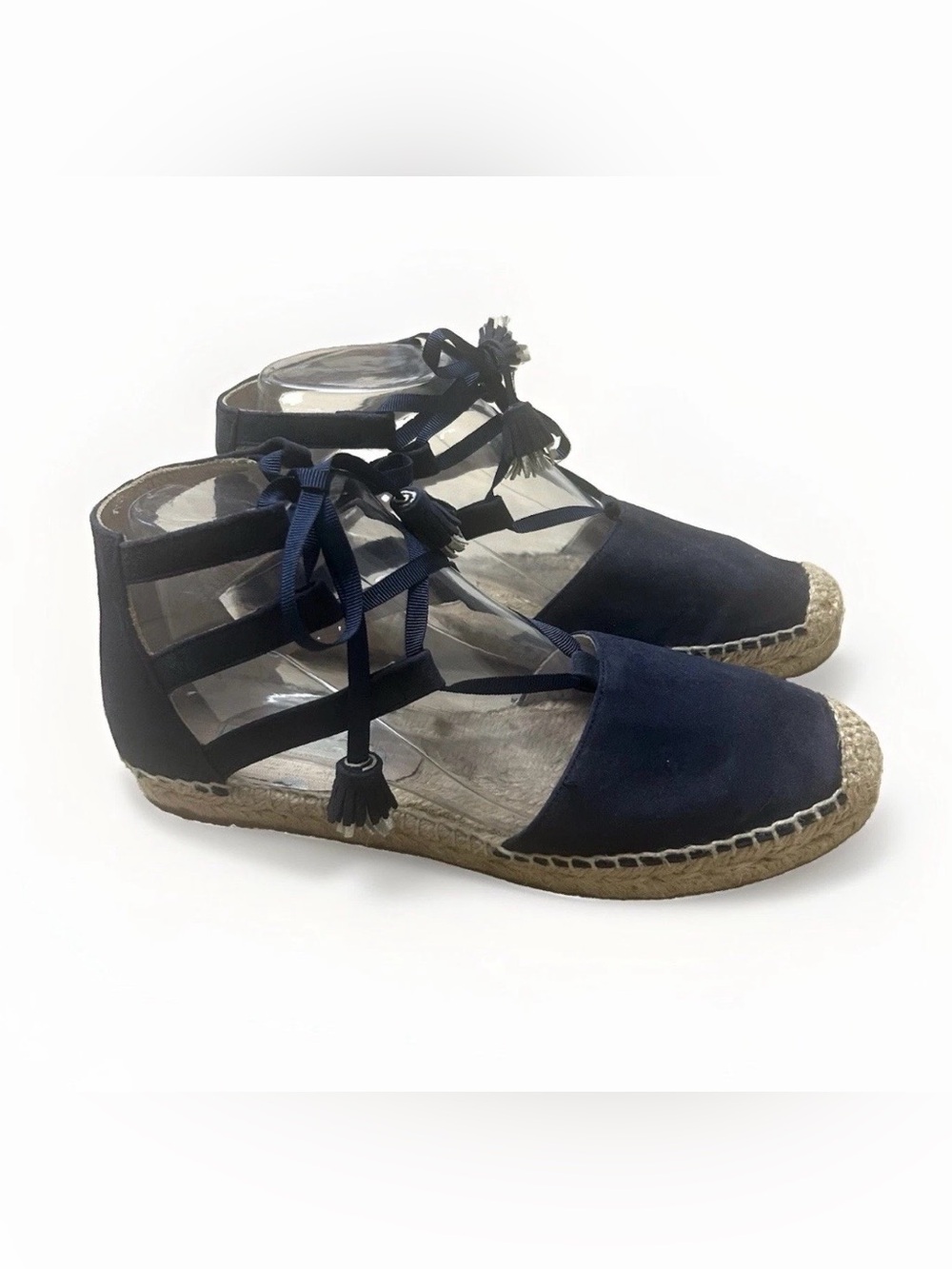 Boden Espadrille Shoes Flats Sandals Navy Blue Women 37 US 6 Suede Boho Tassels